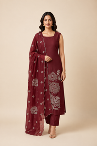 SEMI SILK UNSTITCHED SALWAR - ROSE 10