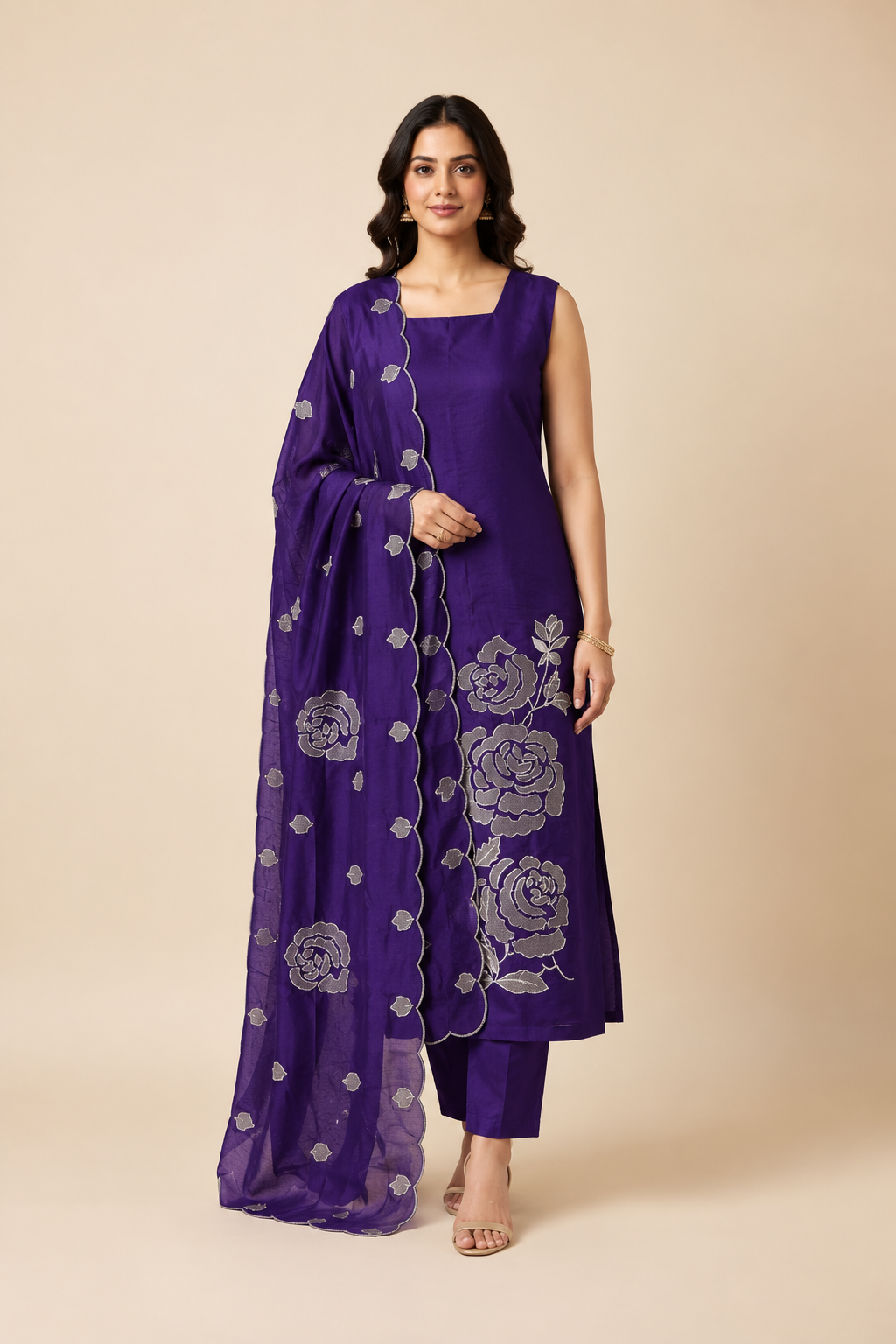 SEMI SILK UNSTITCHED SALWAR - ROSE 10