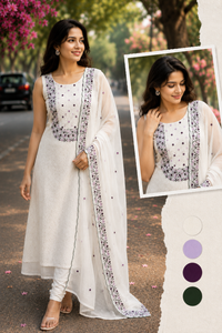 Off-White Embroidered Unstitched Three-Piece Churidar Set