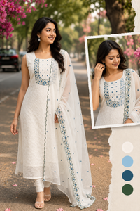 Off-White Embroidered Unstitched Three-Piece Churidar Set