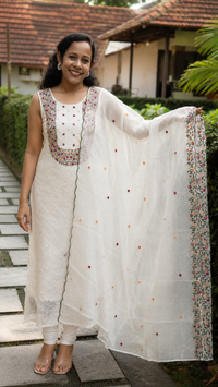 Off-White Embroidered Unstitched Three-Piece Churidar Set