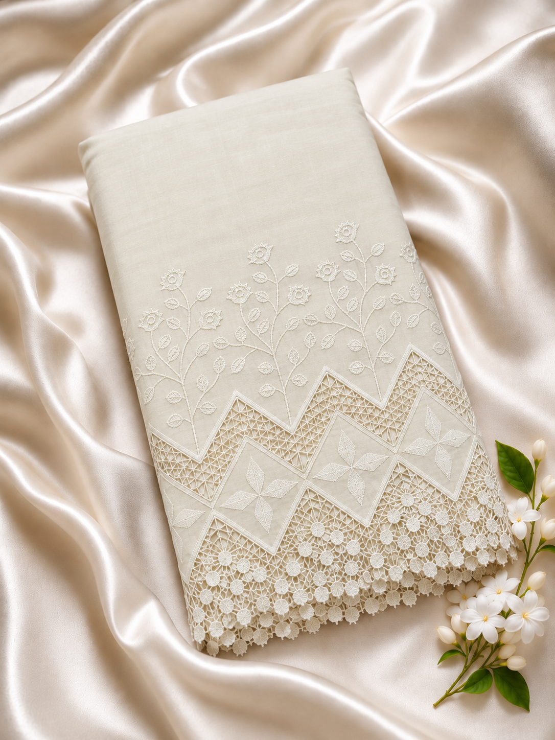 CUT WORK MATERIAL  WHITE -XMAS2