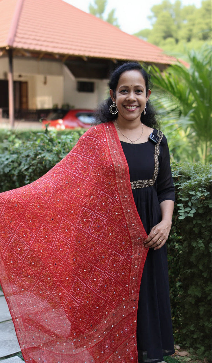 Chiffon Crushed Mirror Work Dupatta