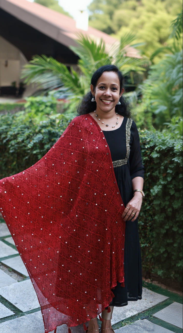 Chiffon Crushed Mirror Work Dupatta