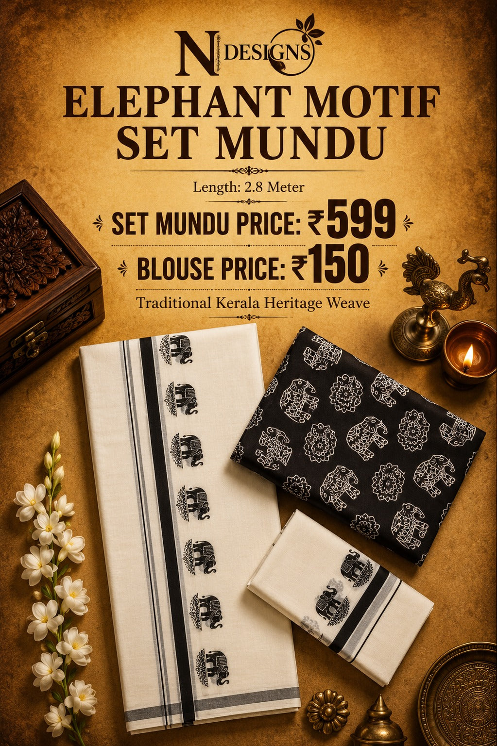 Elephant Motif Set Mundu