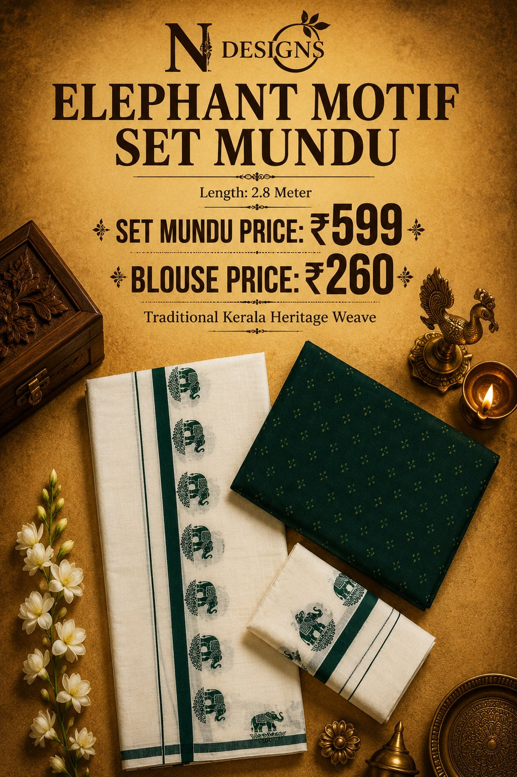Elephant Motif Set Mundu