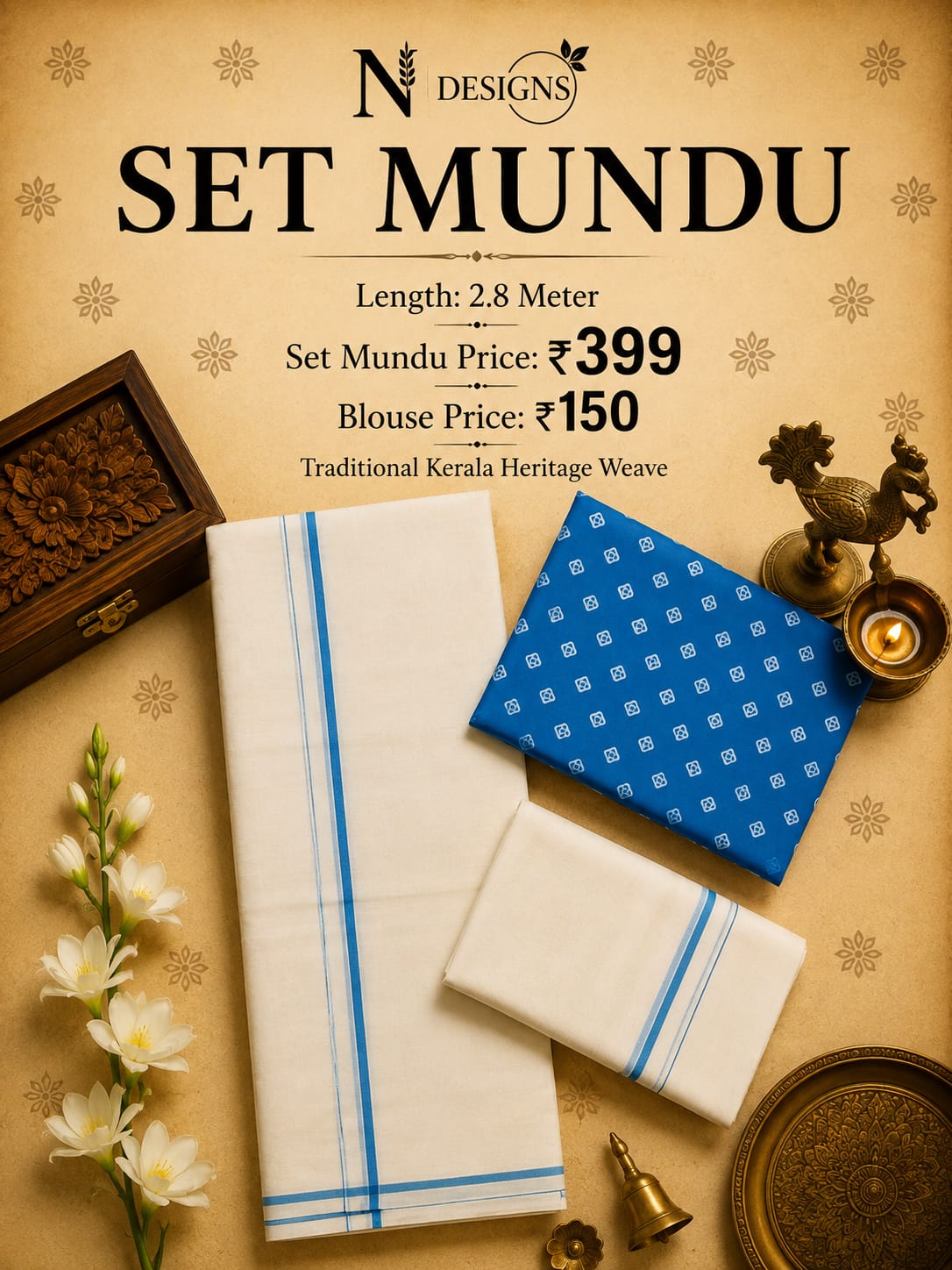 PULIYILAKKARA SET MUNDU P 399 , BLOUSE BLUE