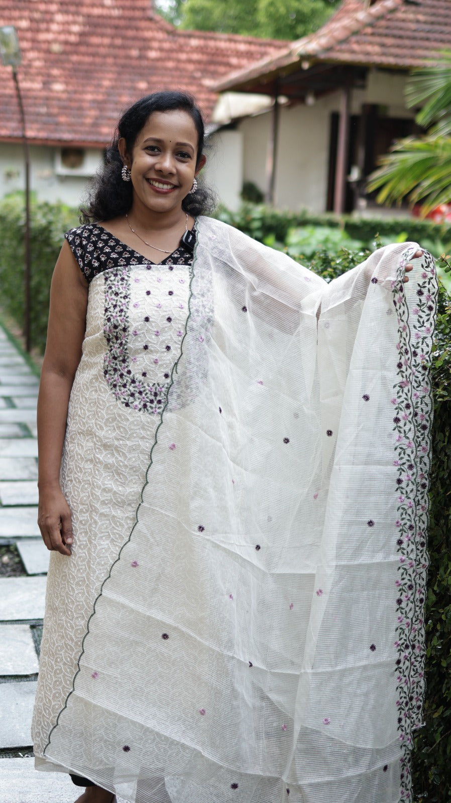 Off-White Embroidered Unstitched Three-Piece Churidar Set