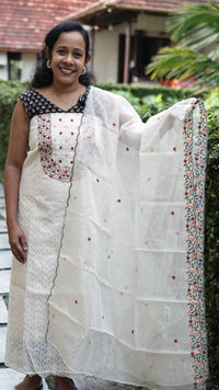 Off-White Embroidered Unstitched Three-Piece Churidar Set