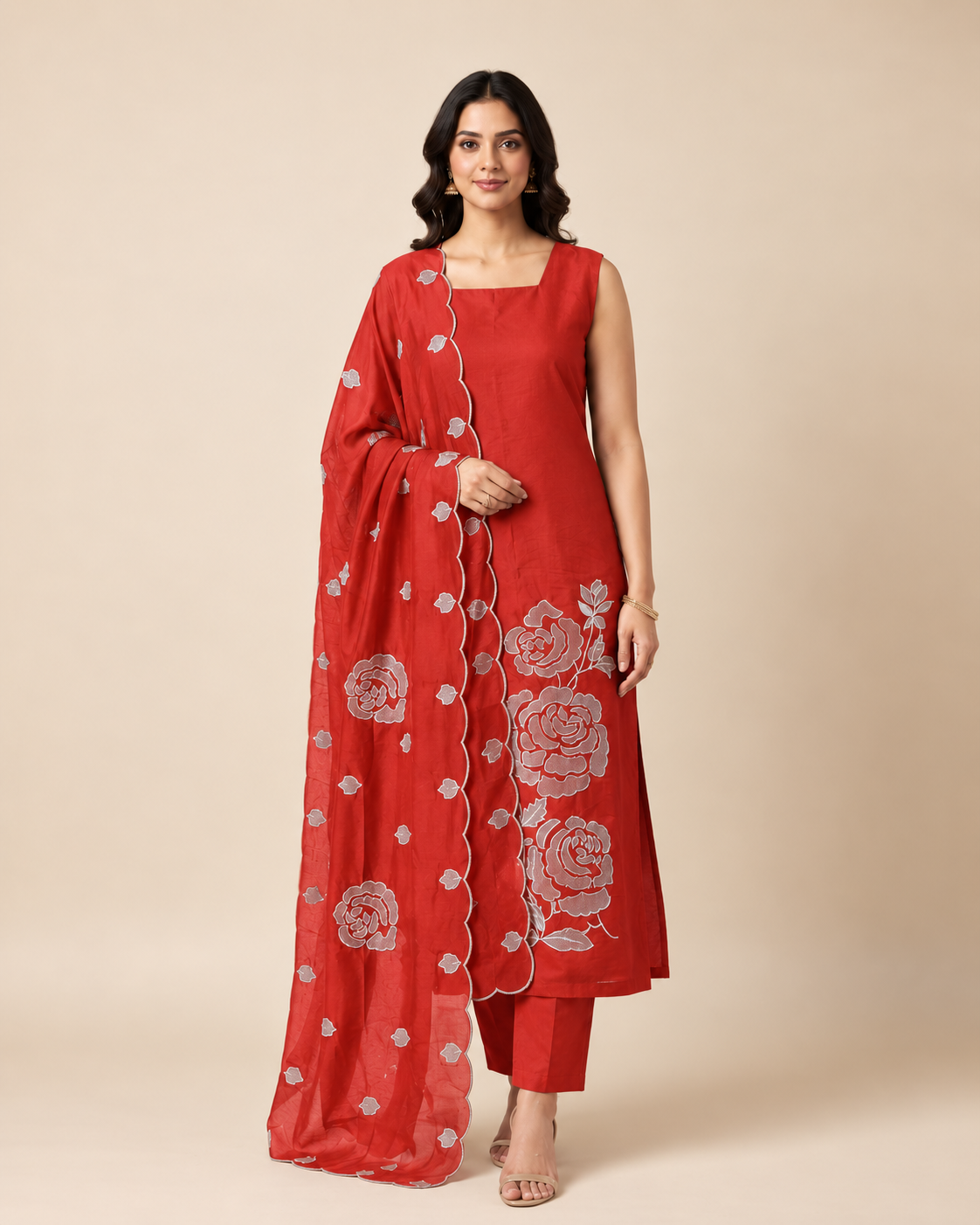 SEMI SILK UNSTITCHED SALWAR - ROSE 10