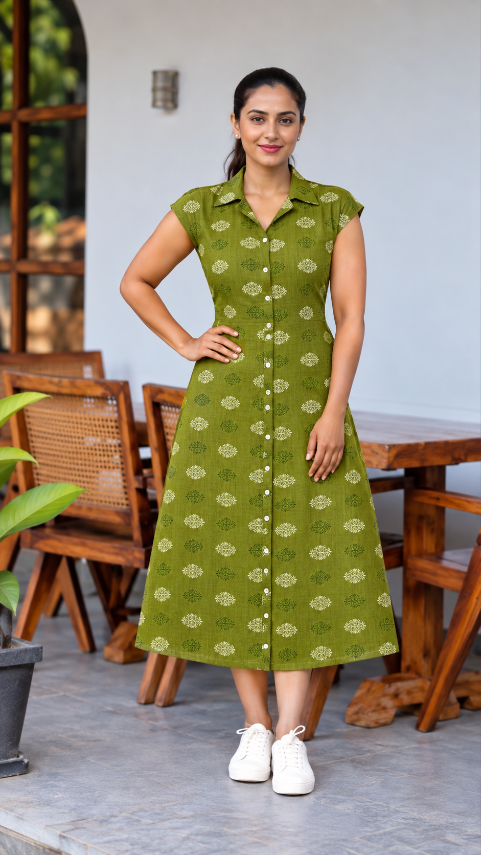 Semi Linen Fabric. SM220. Mehandi Green