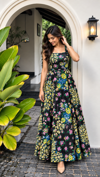 Georgette Big Width (56 Inch) Black Butta Ajrakh Box GGT100
