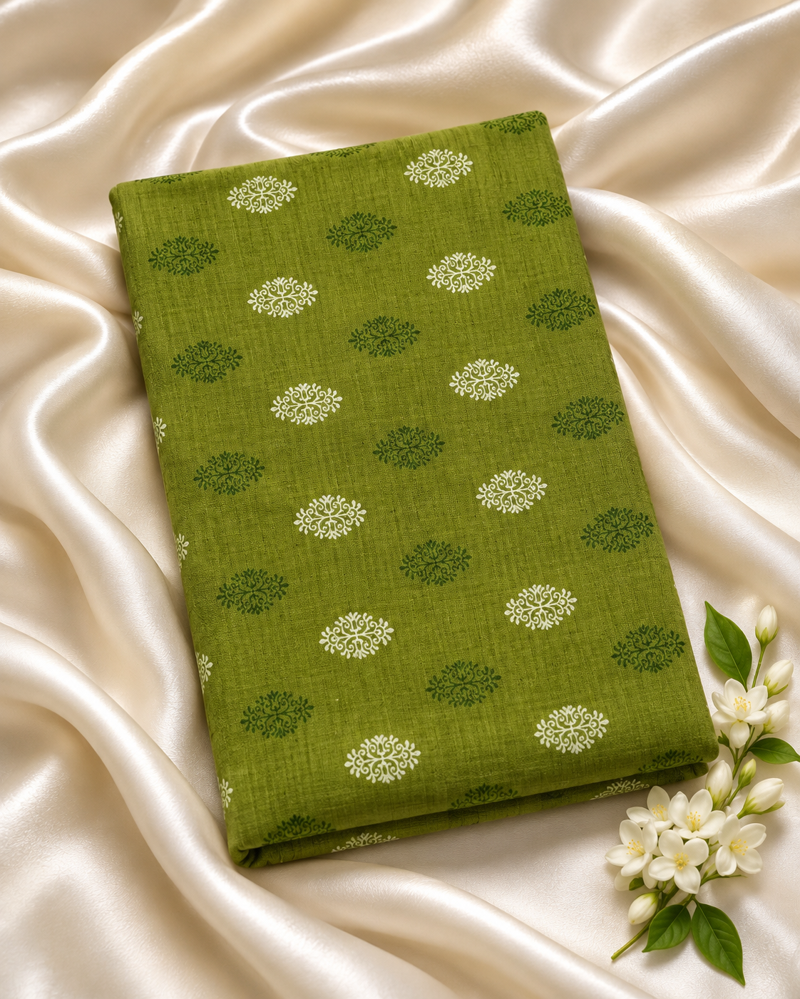 Semi Linen Fabric. SM220. Mehandi Green